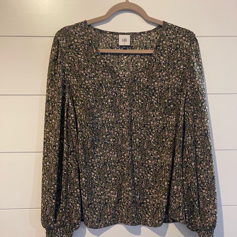 CAbi Women's Floral Blouse - Green and Pink
